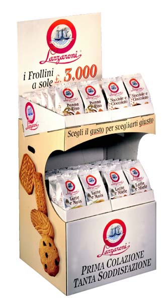 espositore biscotti in cartone lazzaroni
