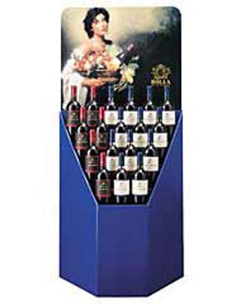 espositore per vino in cartone quattro piani